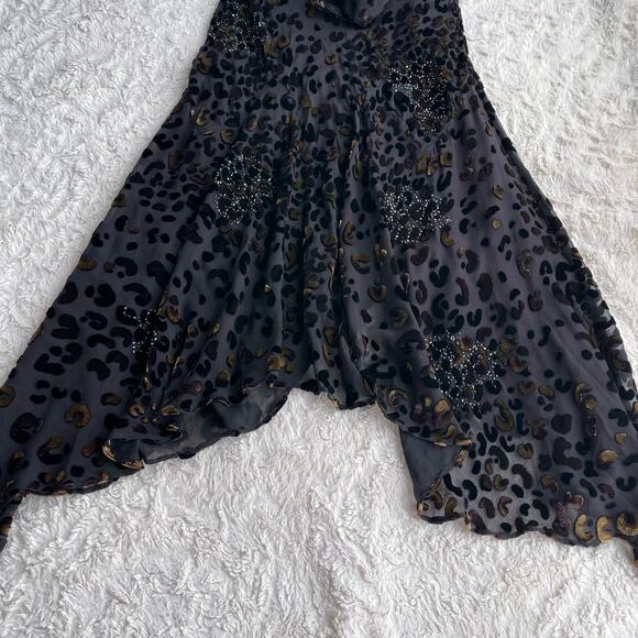 SOLD Sue Wong beaded silk velvet burnout cowl neck midi dress asymmetrical 8 - Picture 8 of 13